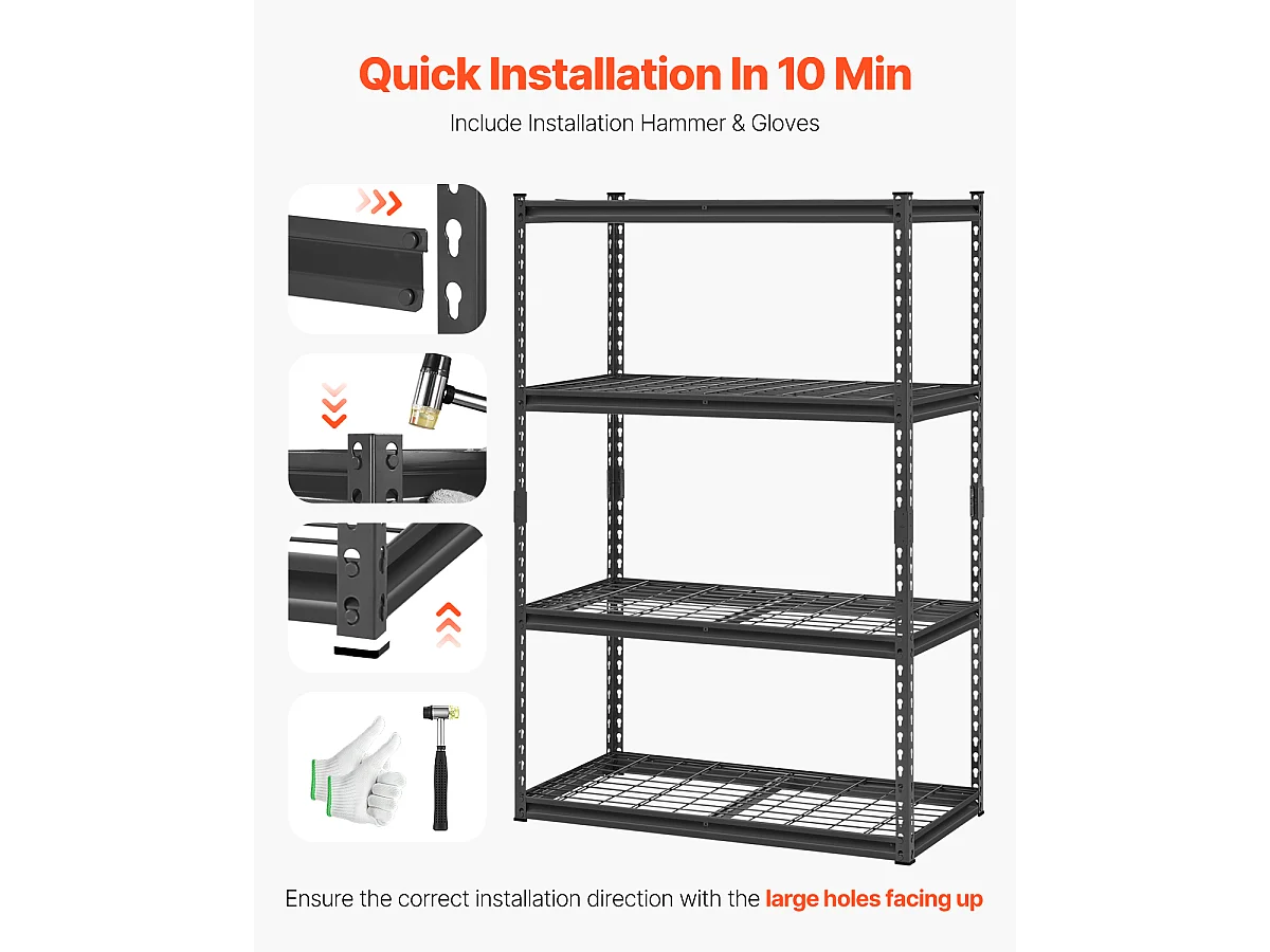 Sterke Verstelbare Opbergplanken SucceBuy met 4 Niveaus, 1088 kg, van SPCC-Koolstofstaal, voor Keukens, Garages