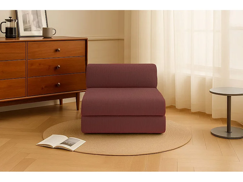 Fauteuil modulable et convertible - Velours côtelé - Rouge