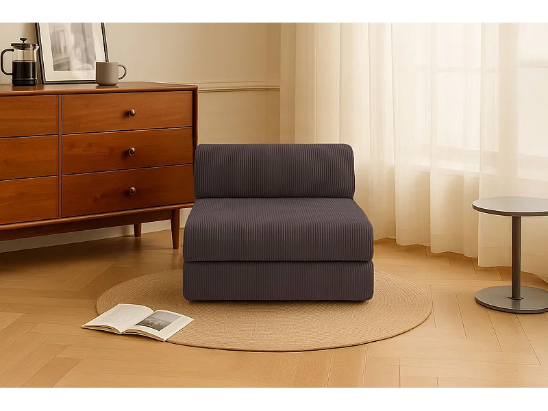 Fauteuil modulable et convertible - Velours côtelé - Marron