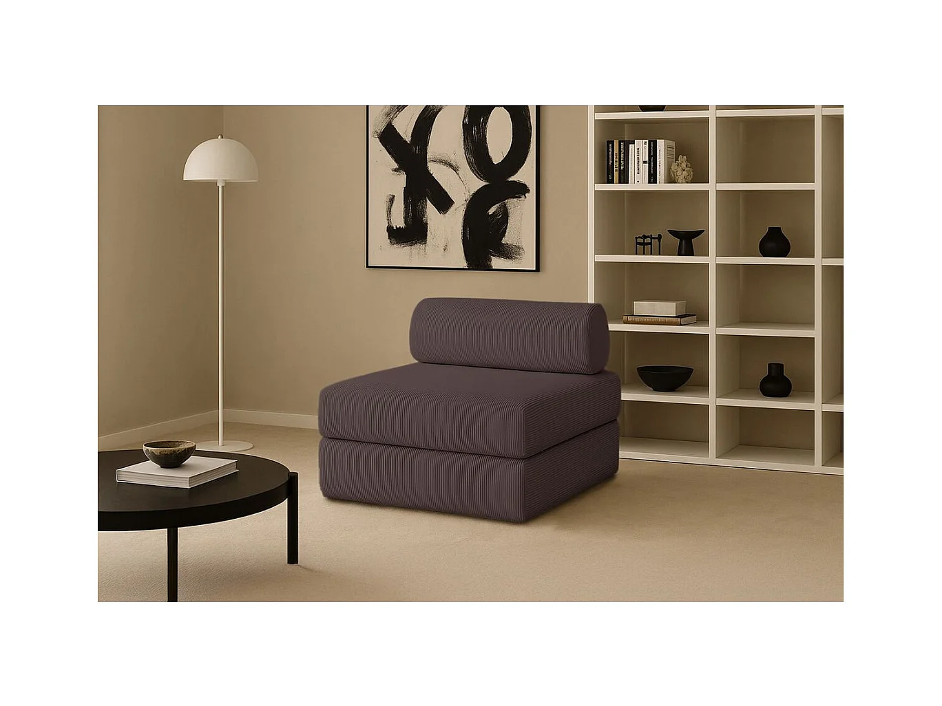 Fauteuil modulable et convertible - Velours côtelé - Marron