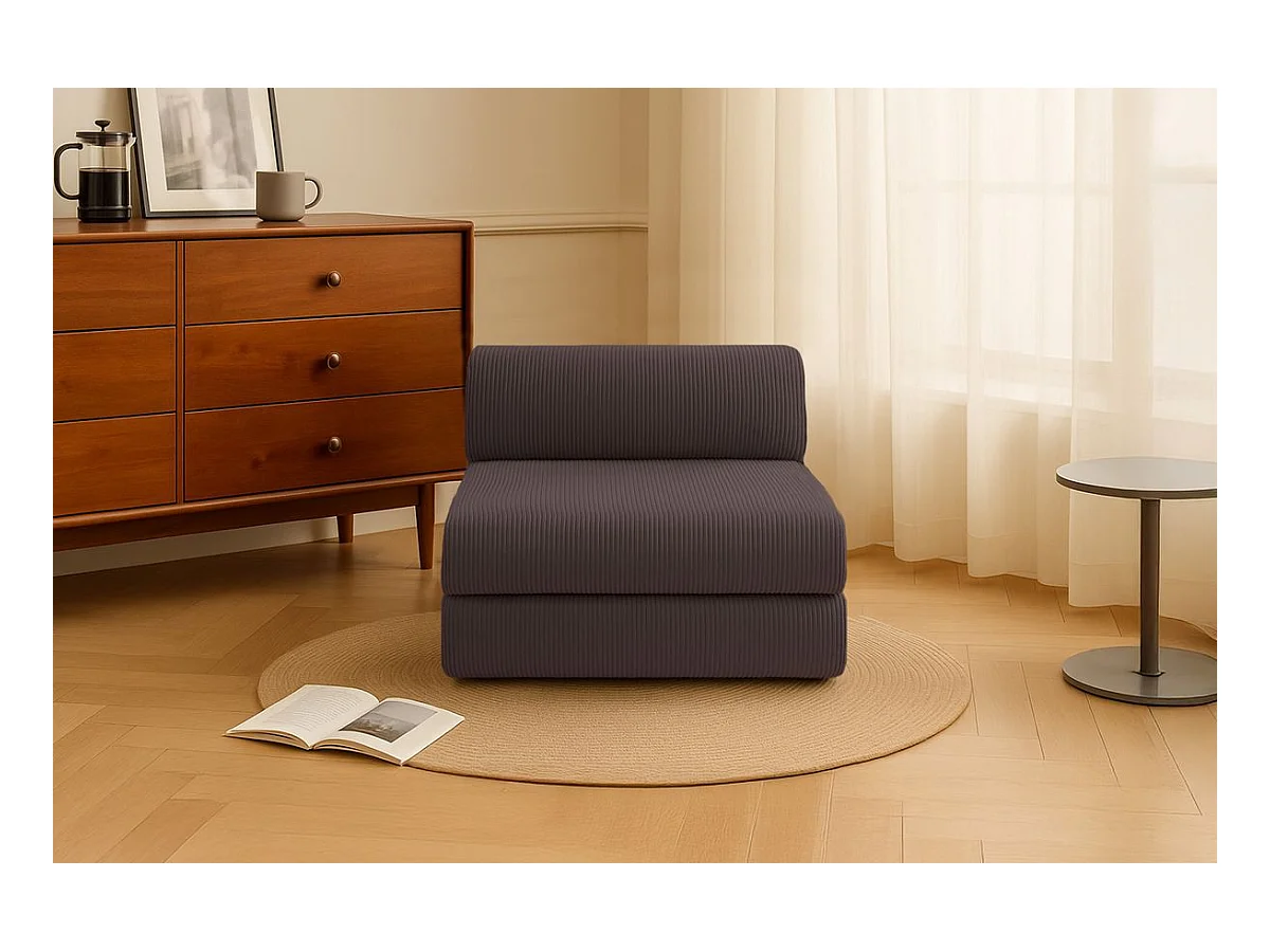 Fauteuil modulable et convertible - Velours côtelé - Marron