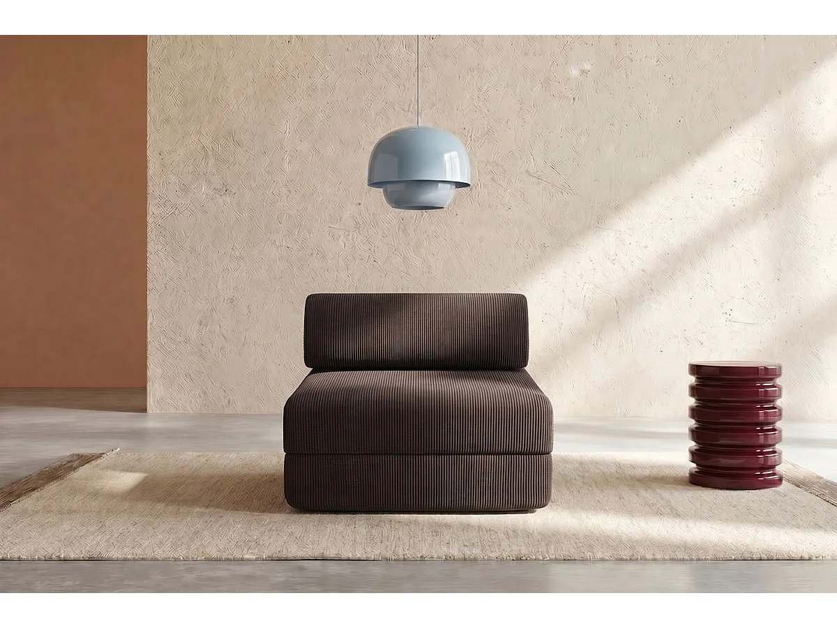 Fauteuil modulable et convertible - Velours côtelé - Marron