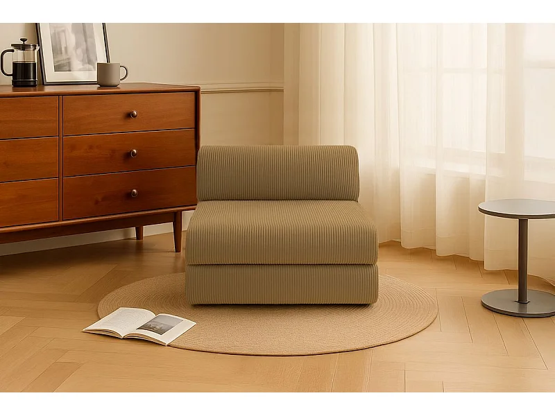 Fauteuil modulable et convertible - Velours côtelé - Jaune