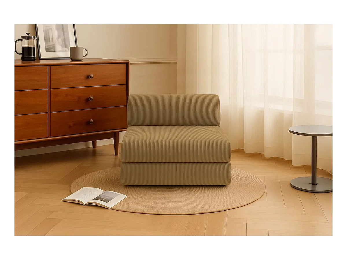 Fauteuil modulable et convertible - Velours côtelé - Jaune