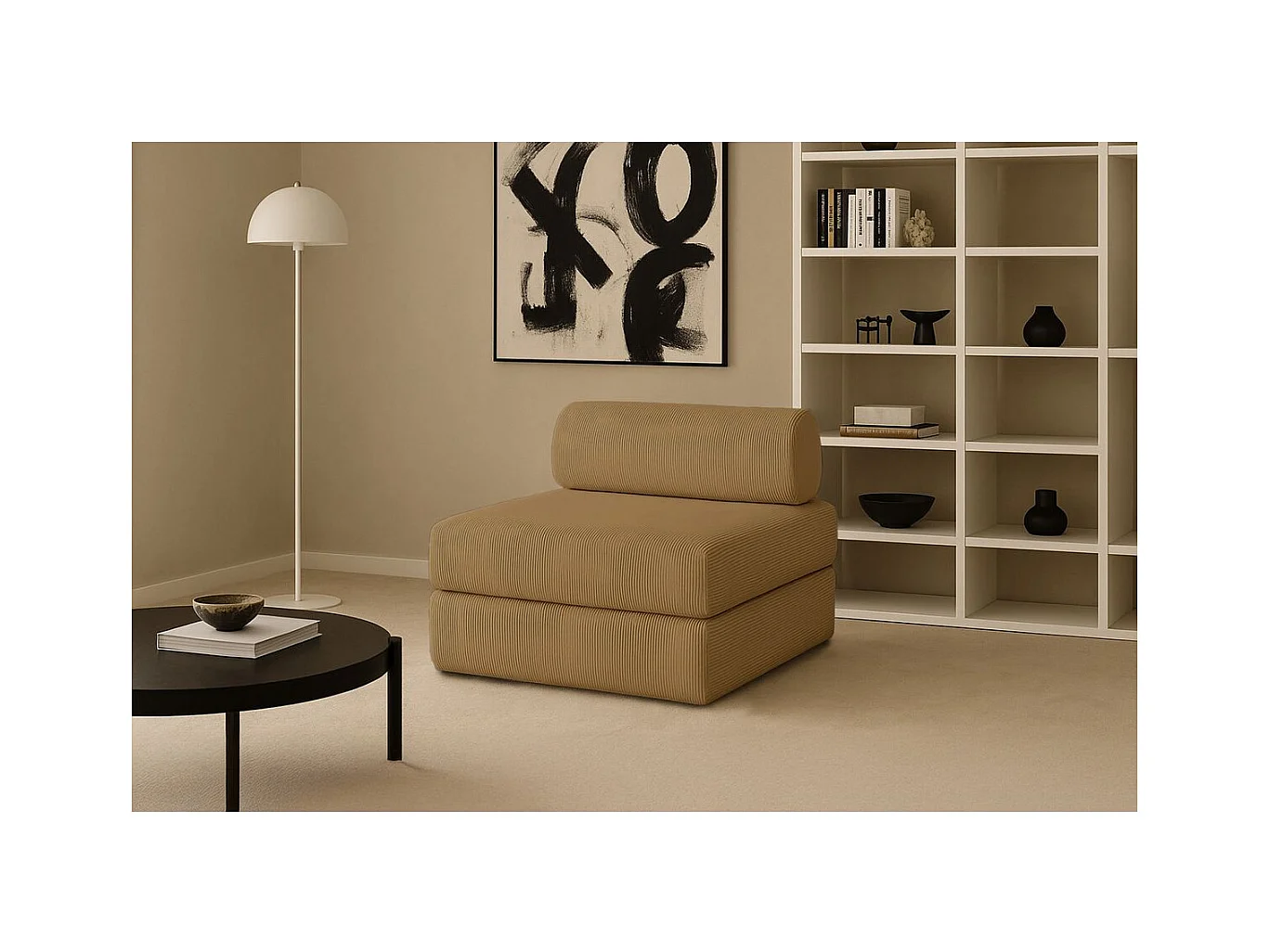 Fauteuil modulable et convertible - Velours côtelé - Jaune