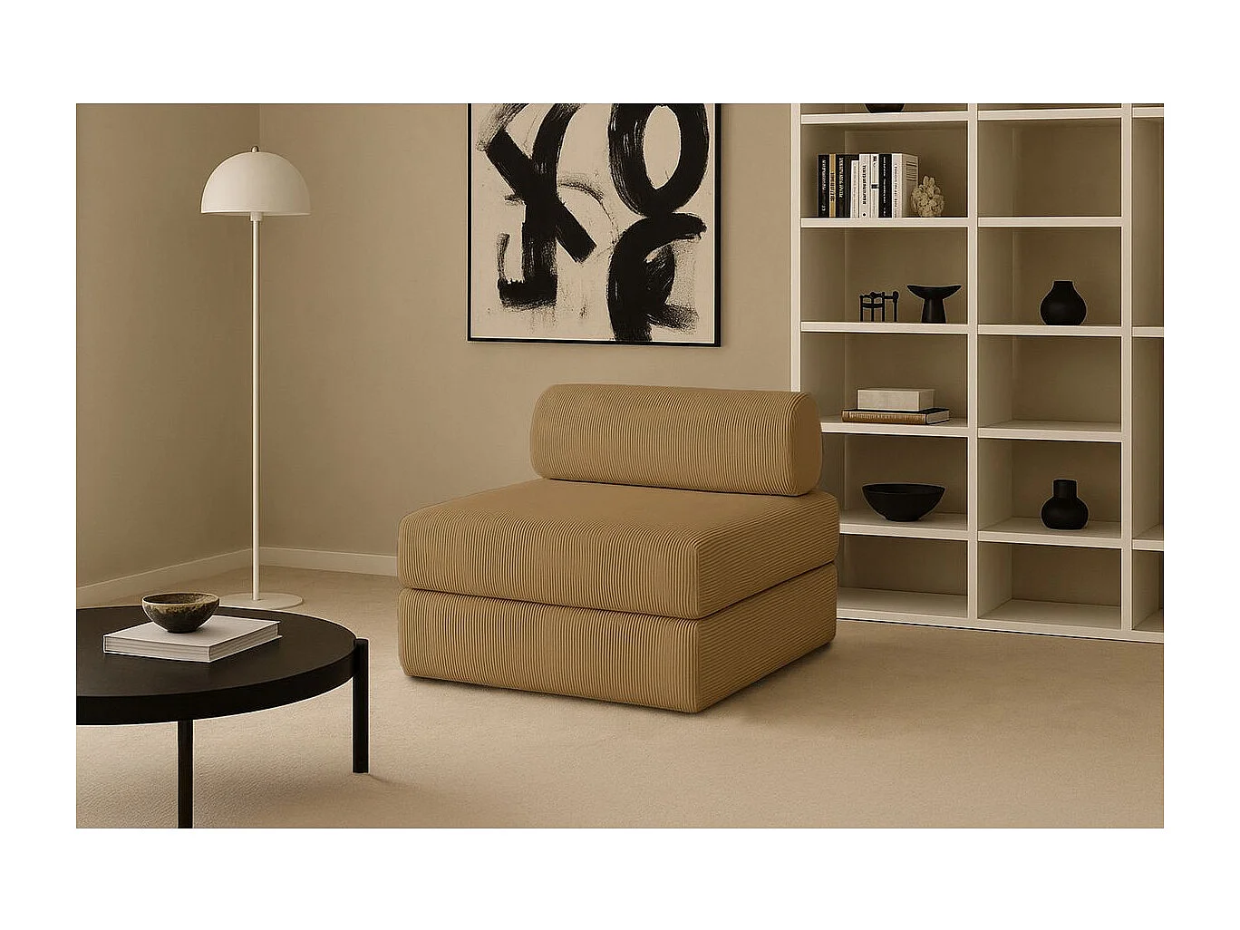 Fauteuil modulable et convertible - Velours côtelé - Jaune