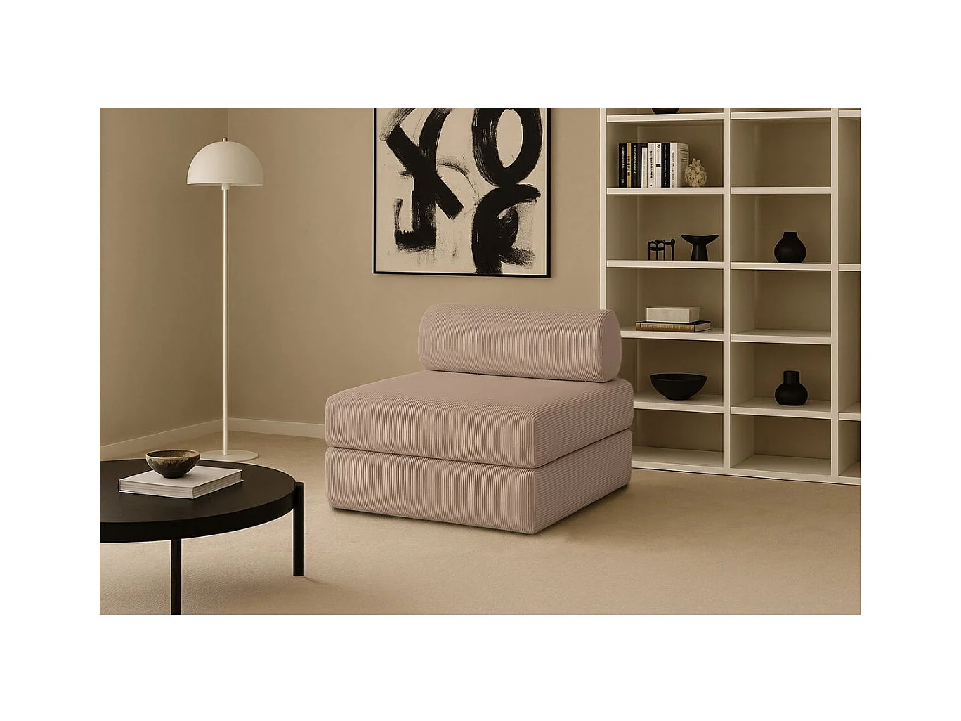 Fauteuil modulable et convertible - Velours côtelé - Taupe