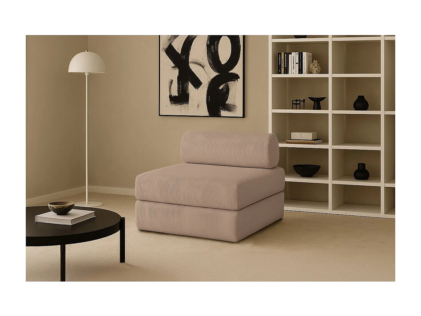 Fauteuil modulable et convertible - Velours côtelé - Taupe