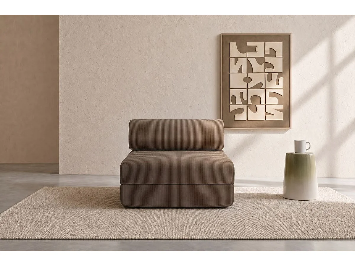 Fauteuil modulable et convertible - Velours côtelé - Taupe