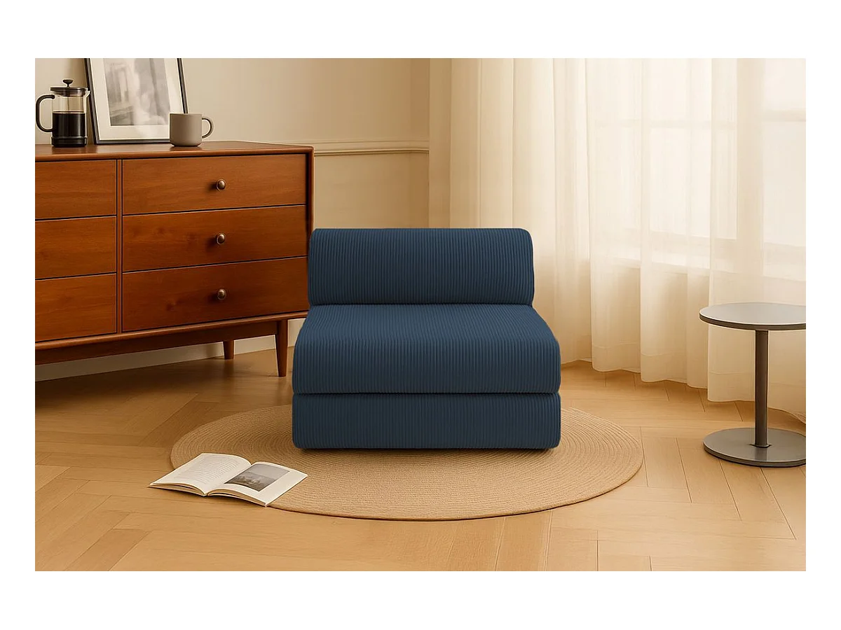 Fauteuil modulable et convertible - Velours côtelé - Bleu