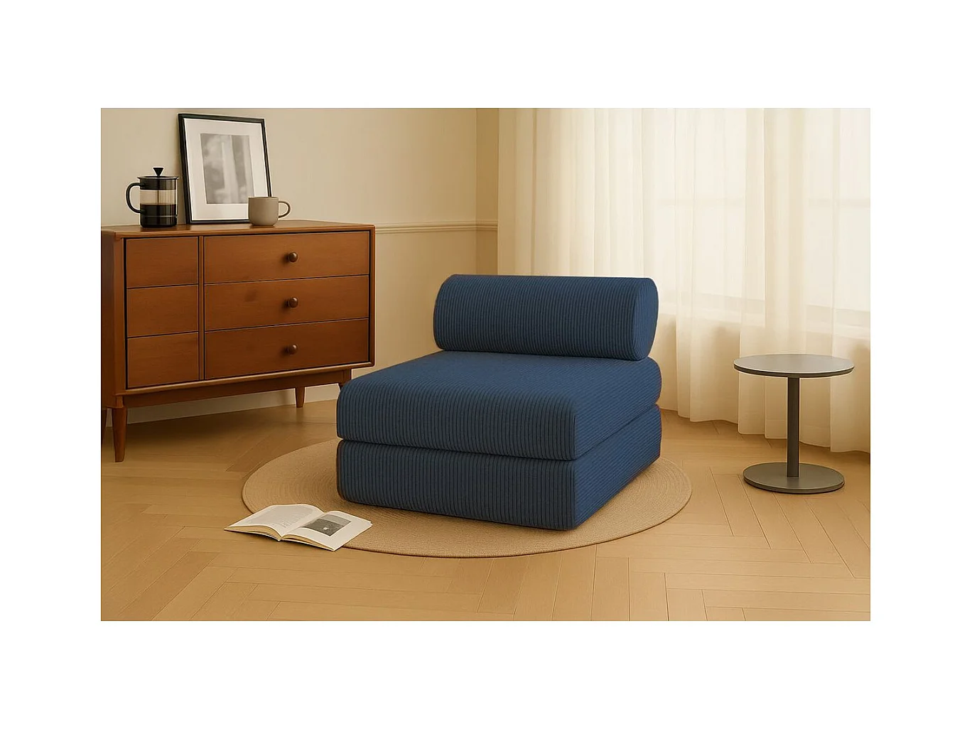 Fauteuil modulable et convertible - Velours côtelé - Bleu