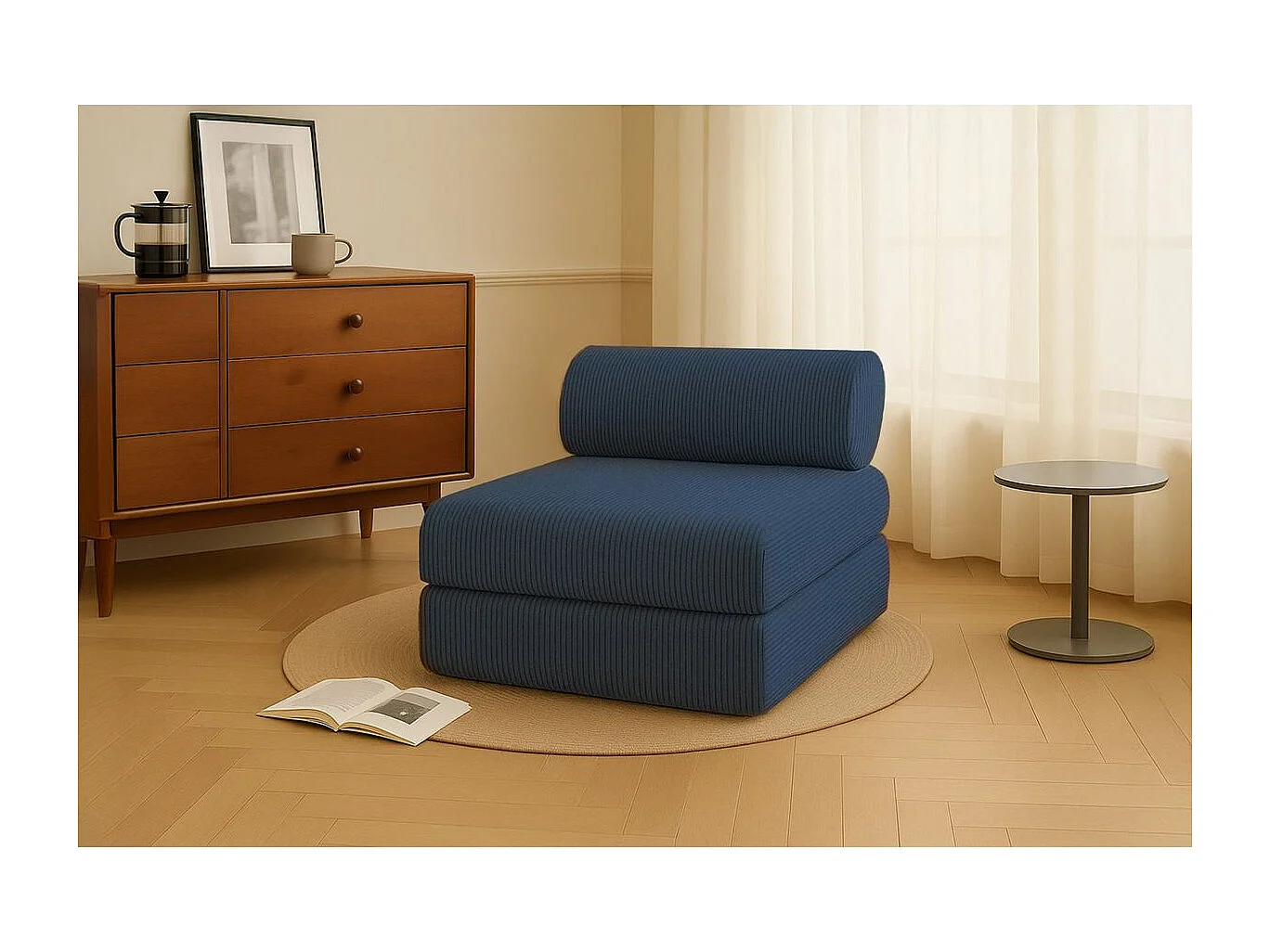 Fauteuil modulable et convertible - Velours côtelé - Bleu