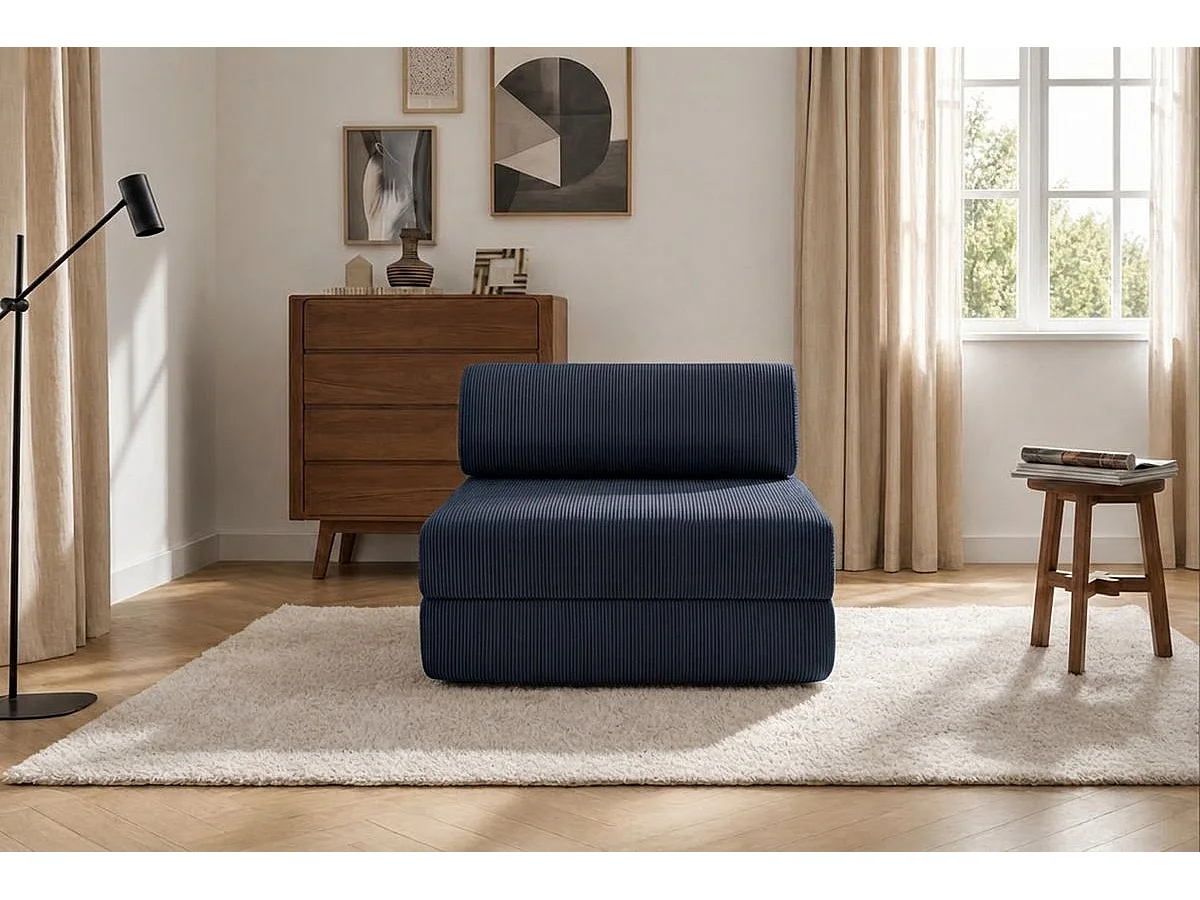 Fauteuil modulable et convertible - Velours côtelé - Bleu