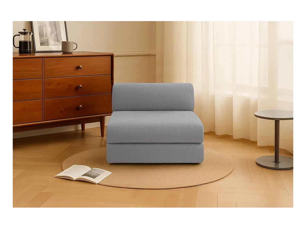 Fauteuil modulable et convertible - Velours côtelé - Gris clair