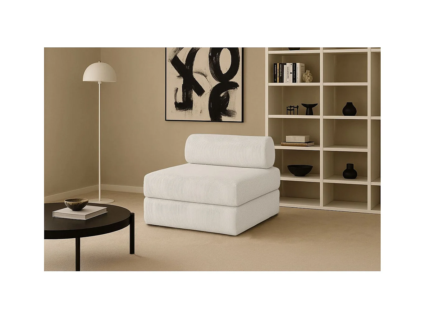 Fauteuil modulable et convertible - Velours côtelé - Blanc