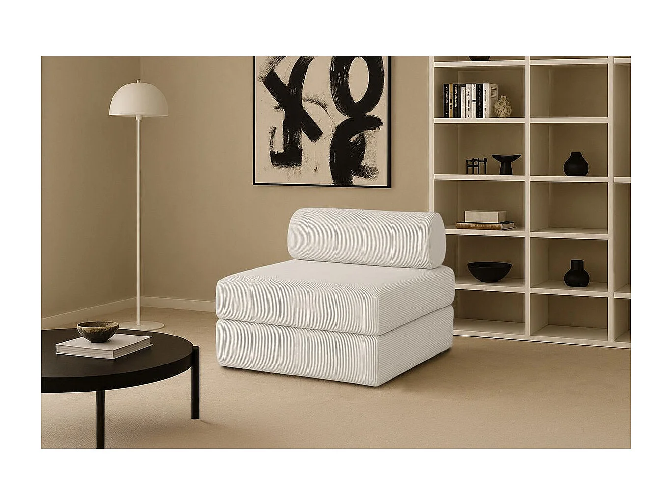 Fauteuil modulable et convertible - Velours côtelé - Blanc