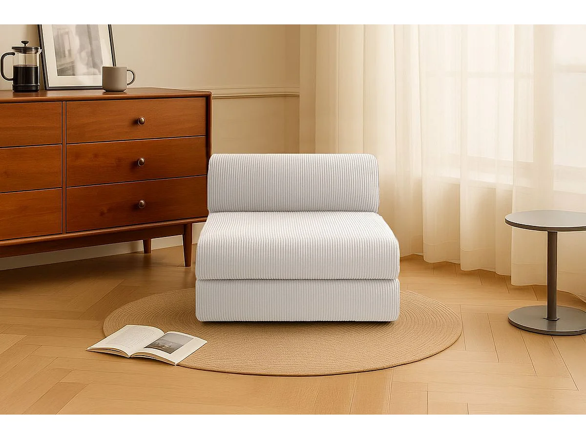 Fauteuil modulable et convertible - Velours côtelé - Blanc