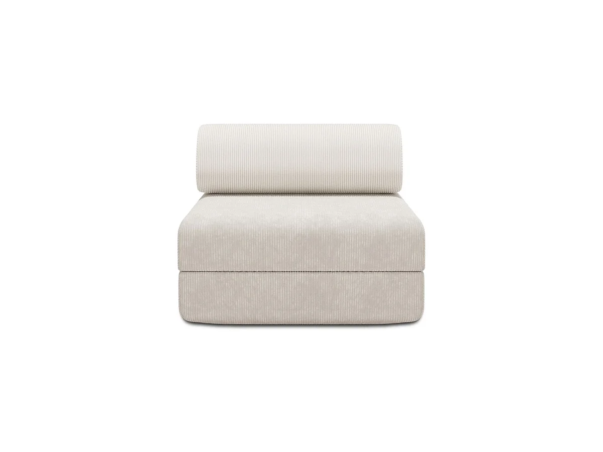 Witte corduroy fauteuil die omgebouwd kan worden tot fauteuil