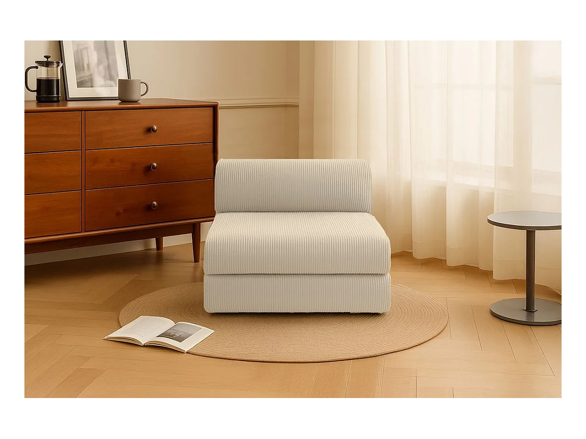 Fauteuil modulable et convertible - Velours côtelé - Beige