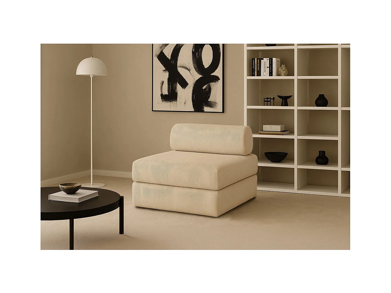 Fauteuil modulable et convertible - Velours côtelé - Beige