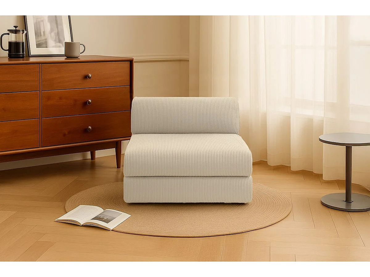 Fauteuil modulable et convertible - Velours côtelé - Beige