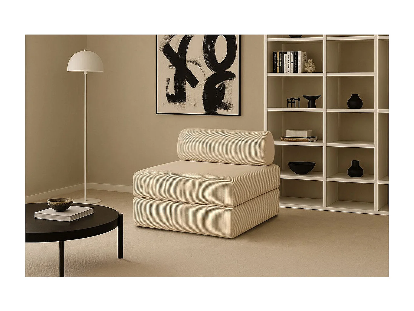 Fauteuil modulable et convertible - Velours côtelé - Beige