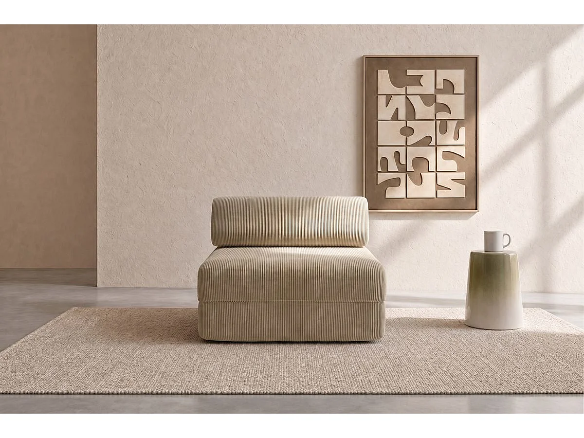 Fauteuil modulable et convertible - Velours côtelé - Beige