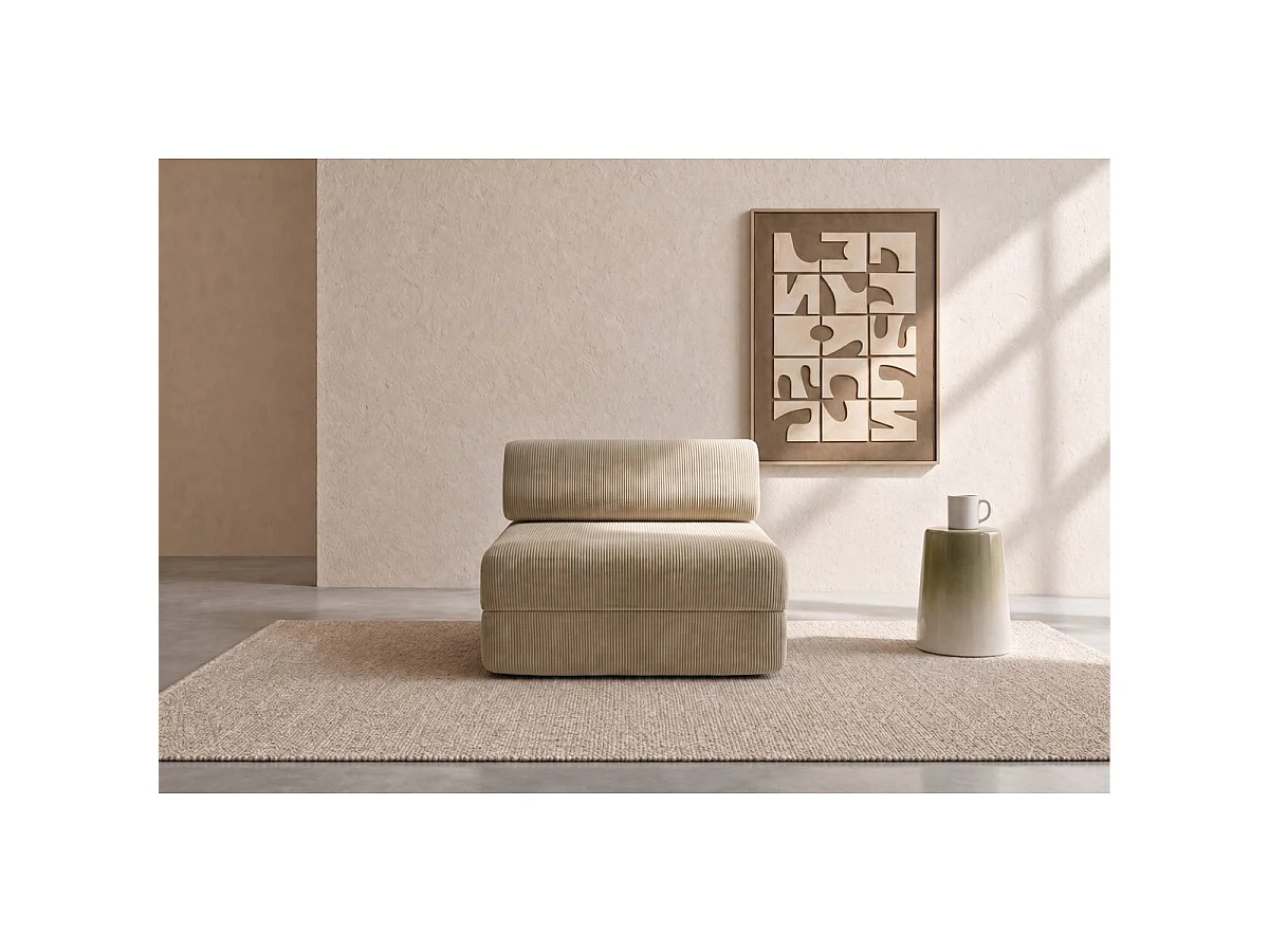 Verstelbare fauteuil in beige corduroy