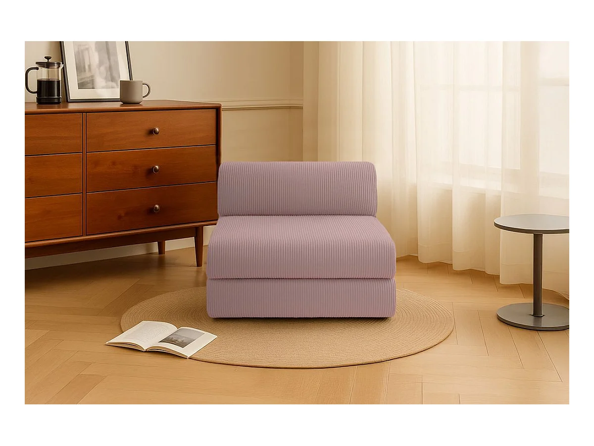 Fauteuil modulable et convertible - Velours côtelé - Rose pâle