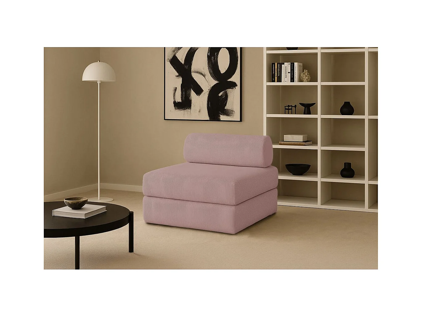 Fauteuil modulable et convertible - Velours côtelé - Rose pâle