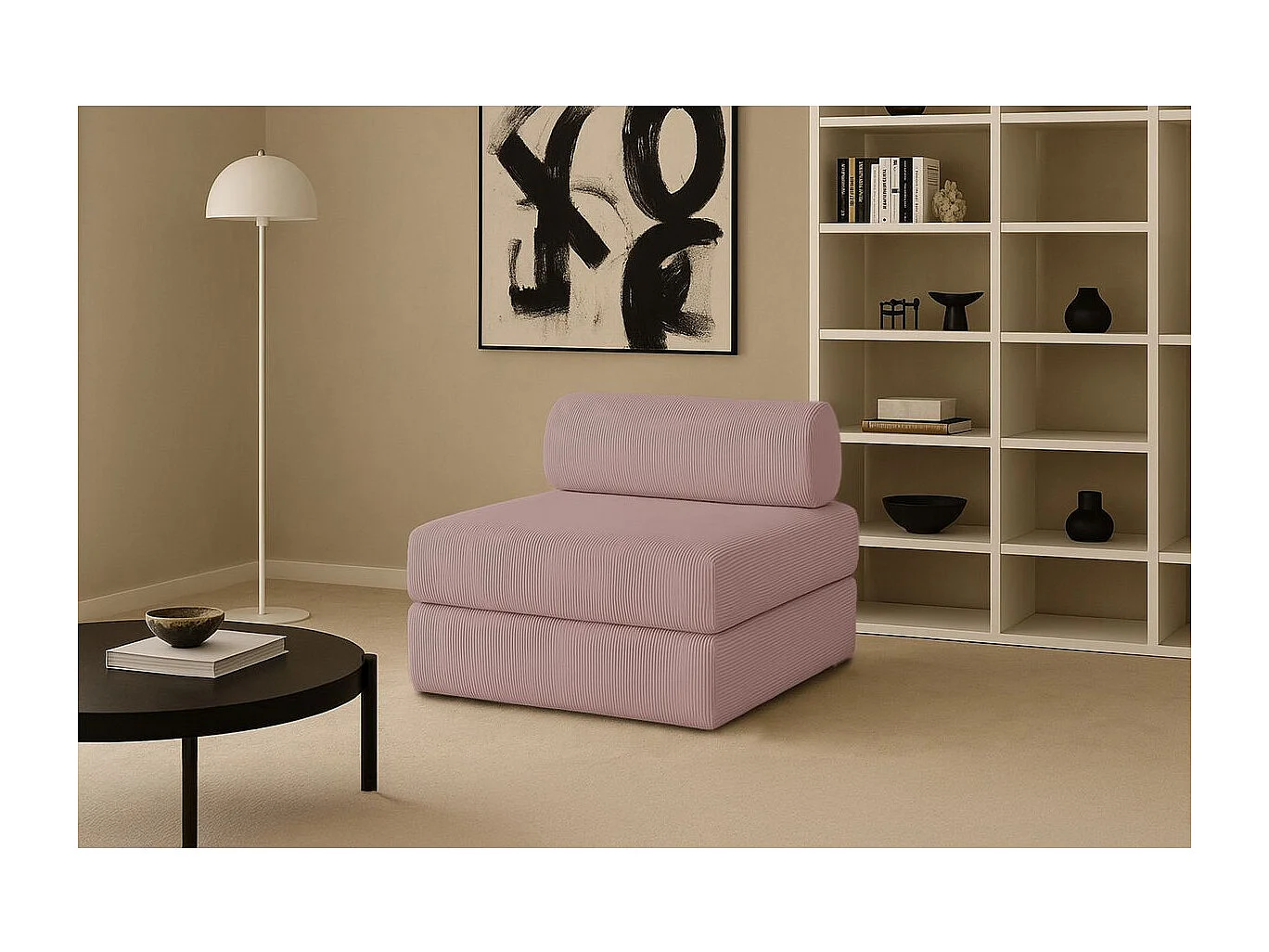 Fauteuil modulable et convertible - Velours côtelé - Rose pâle
