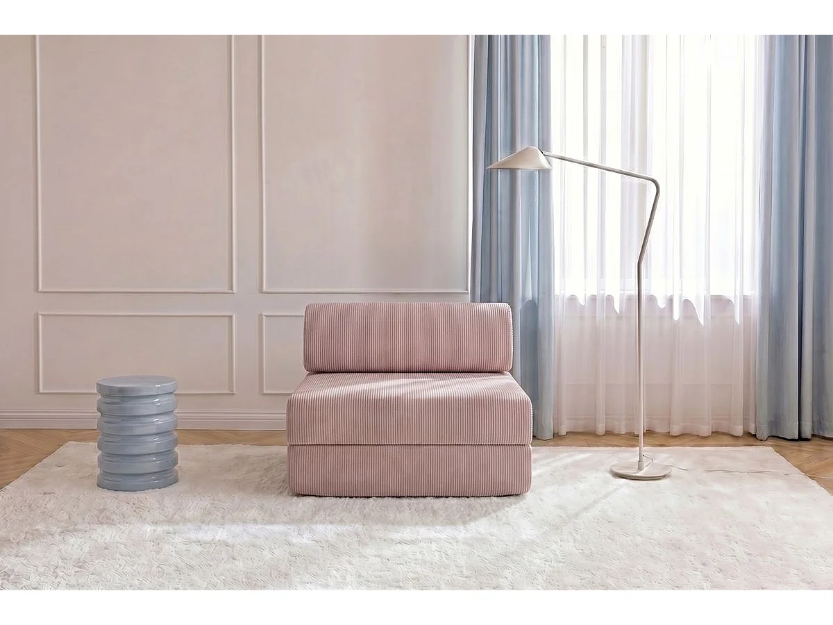 Fauteuil modulable et convertible - Velours côtelé - Rose pâle