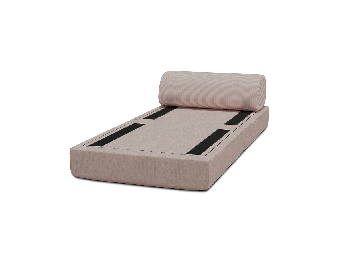 Lichtroze corduroy fauteuil die omgebouwd kan worden tot fauteuil