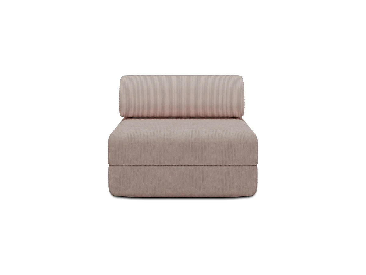 Lichtroze corduroy fauteuil die omgebouwd kan worden tot fauteuil