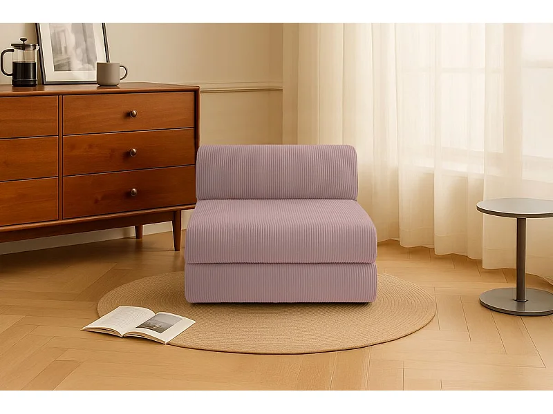Fauteuil modulable et convertible - Velours côtelé - Rose pâle