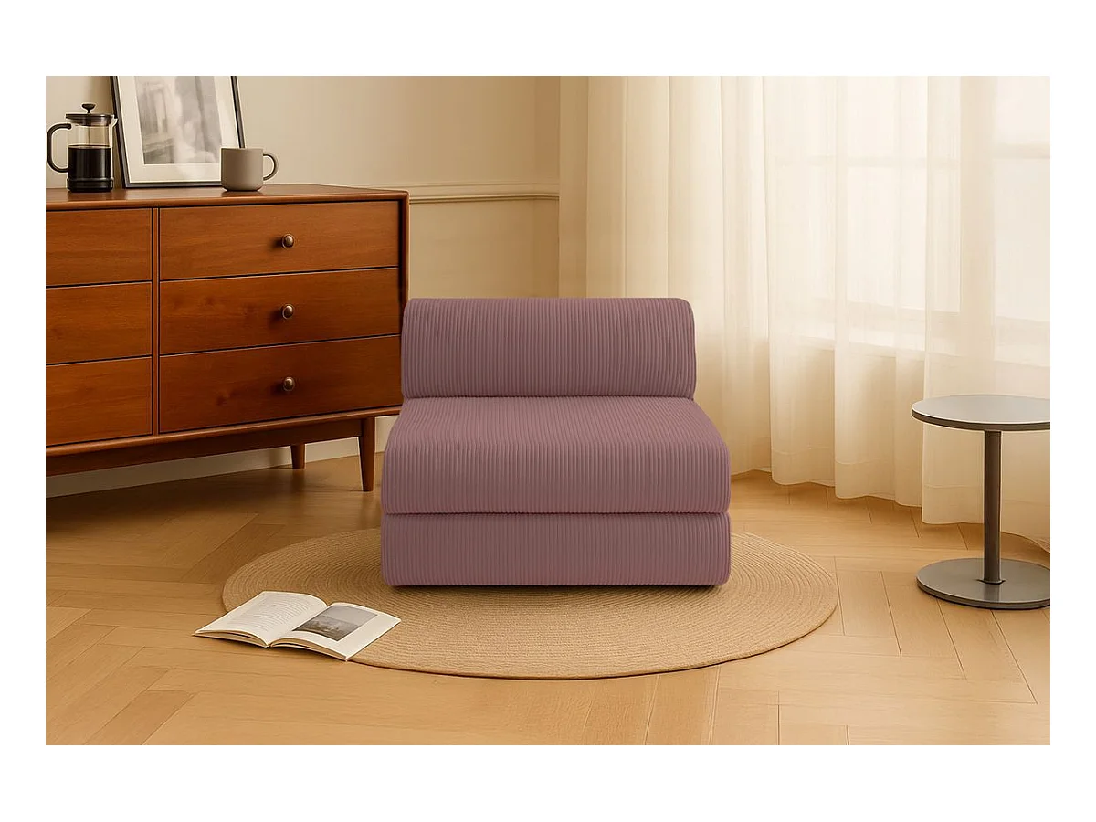 Fauteuil modulable et convertible - Velours côtelé - Rose