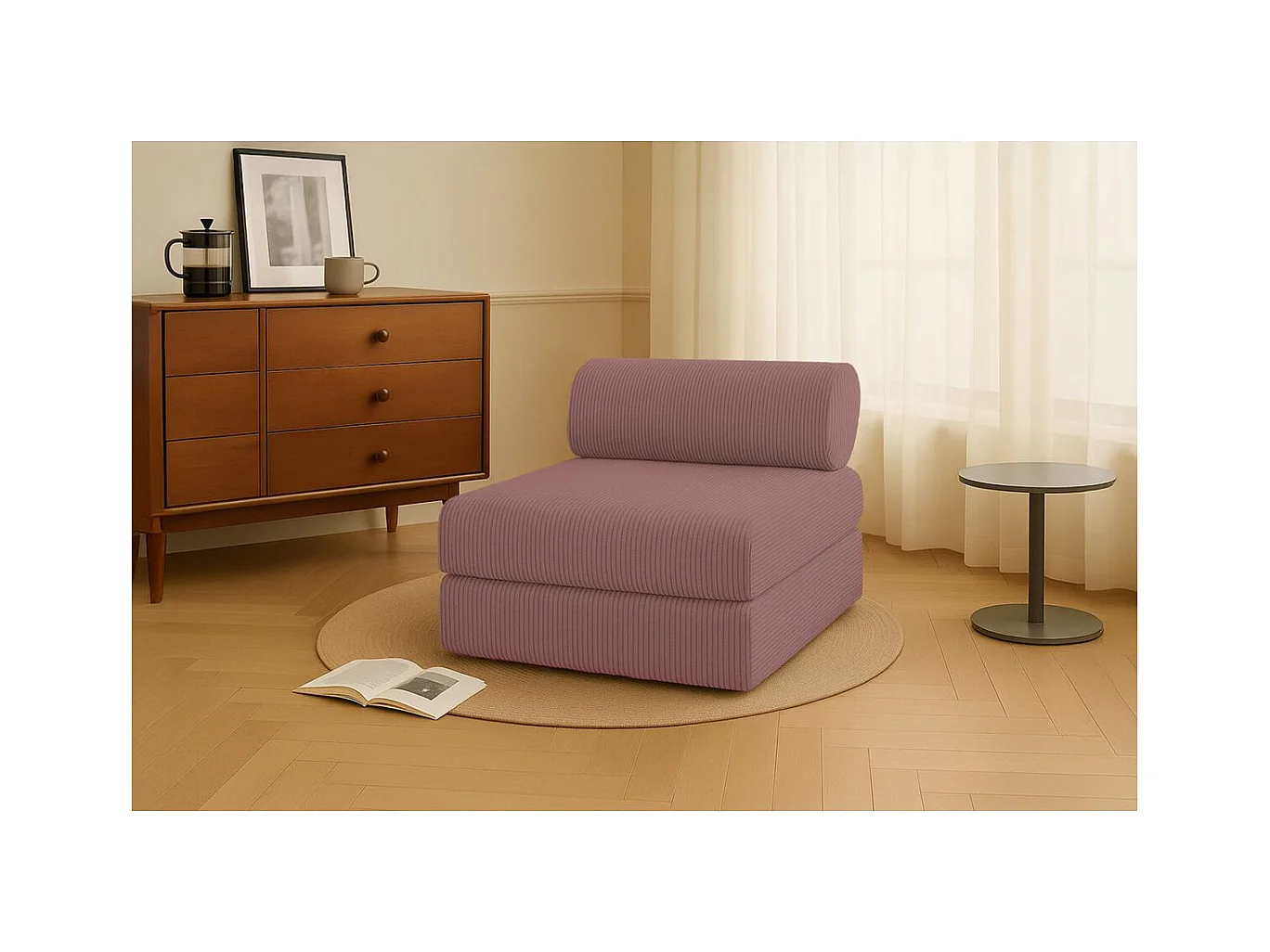 Fauteuil modulable et convertible - Velours côtelé - Rose