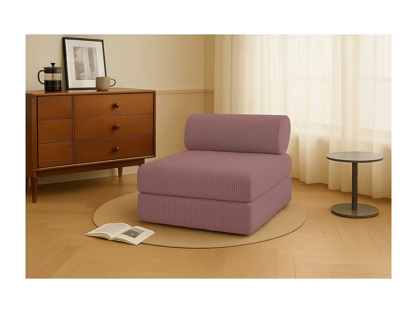 Fauteuil modulable et convertible - Velours côtelé - Rose
