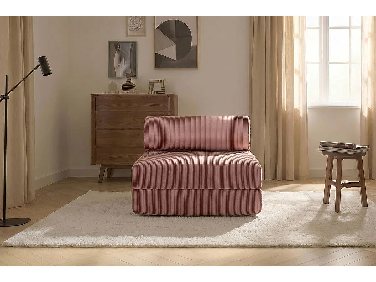 Fauteuil modulable et convertible - Velours côtelé - Rose