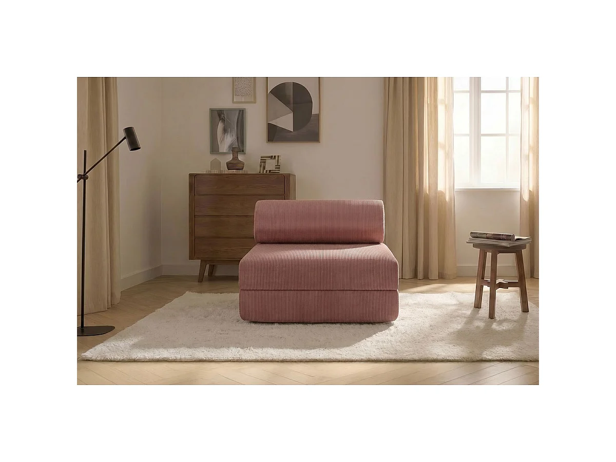 Roze corduroy fauteuil om te bouwen tot fauteuil