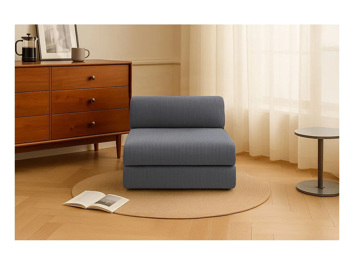 Fauteuil modulable et convertible - Velours côtelé - Gris