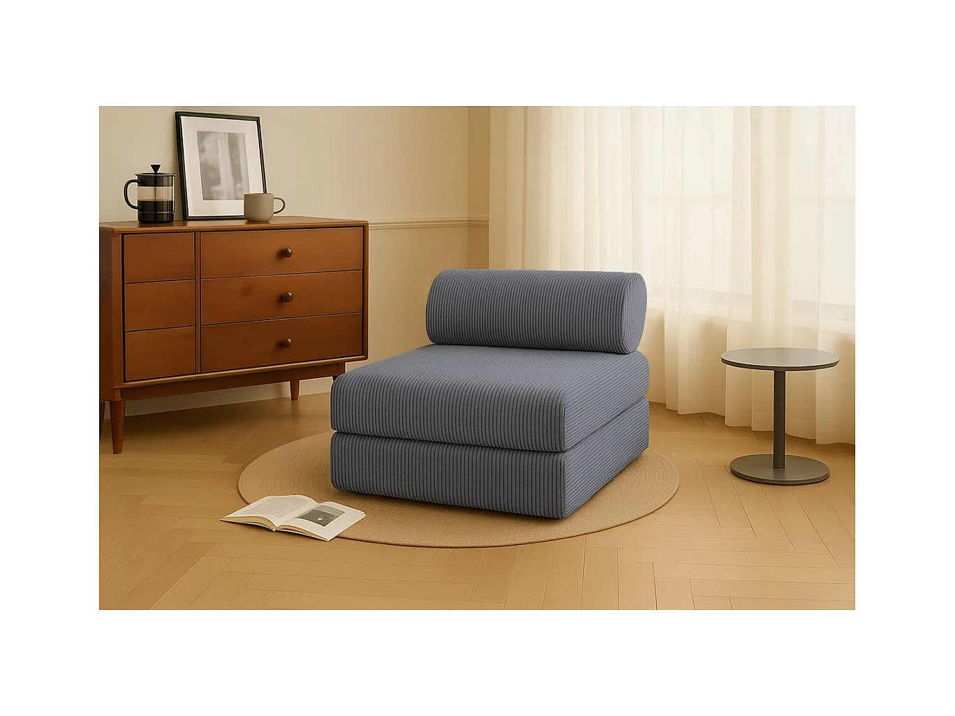 Fauteuil modulable et convertible - Velours côtelé - Gris