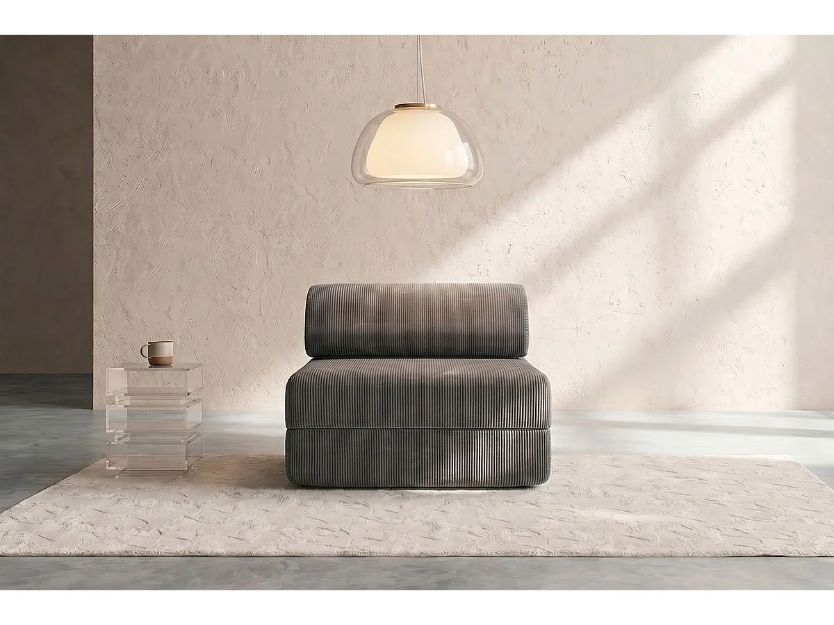 Fauteuil modulable et convertible - Velours côtelé - Gris
