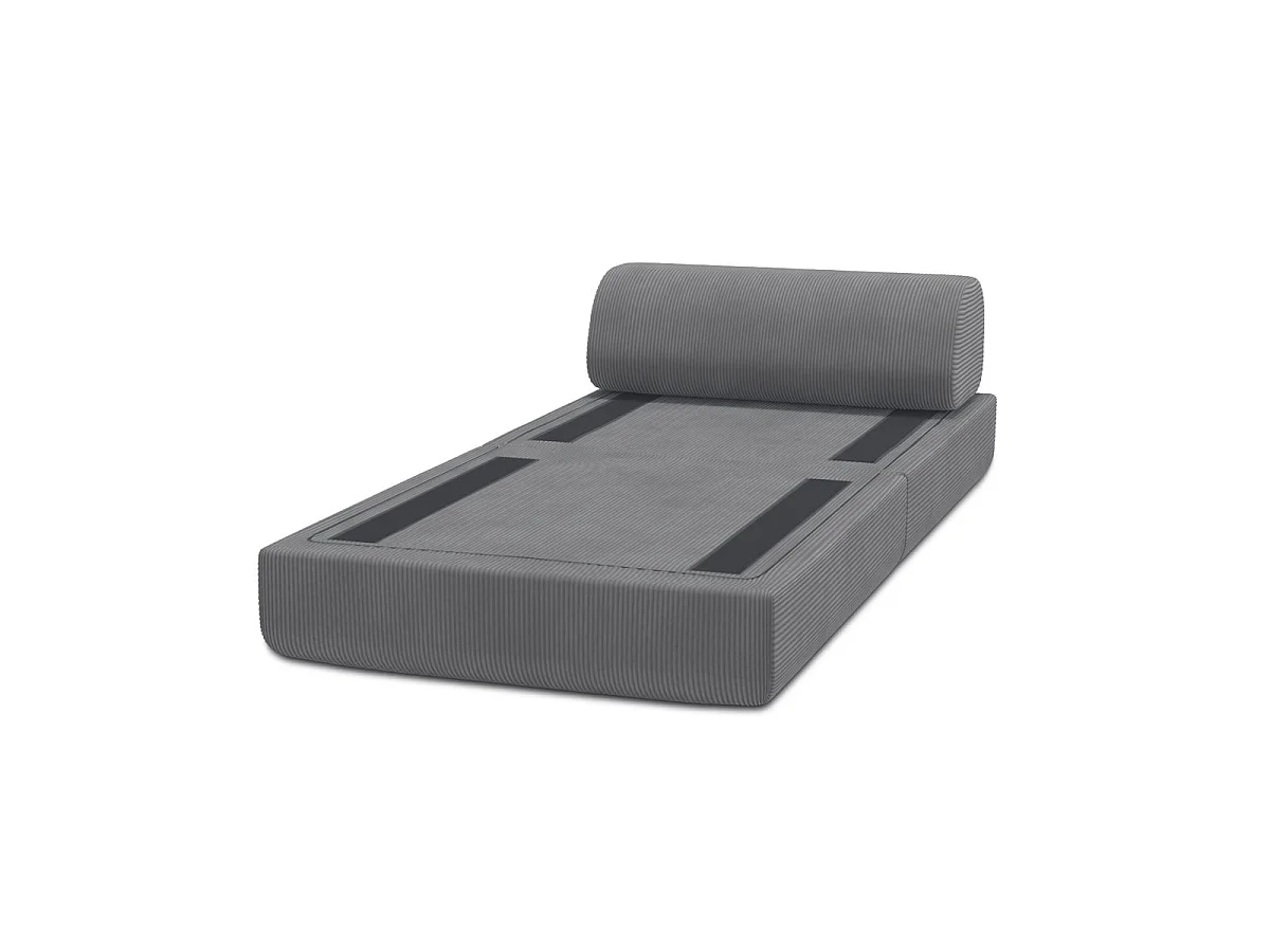 Grijze corduroy fauteuil die omgebouwd kan worden tot fauteuil