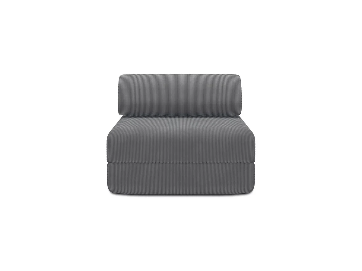 Grijze corduroy fauteuil die omgebouwd kan worden tot fauteuil