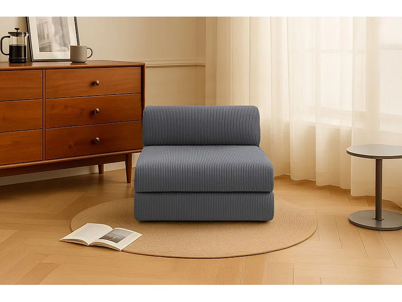 Fauteuil modulable et convertible - Velours côtelé - Gris