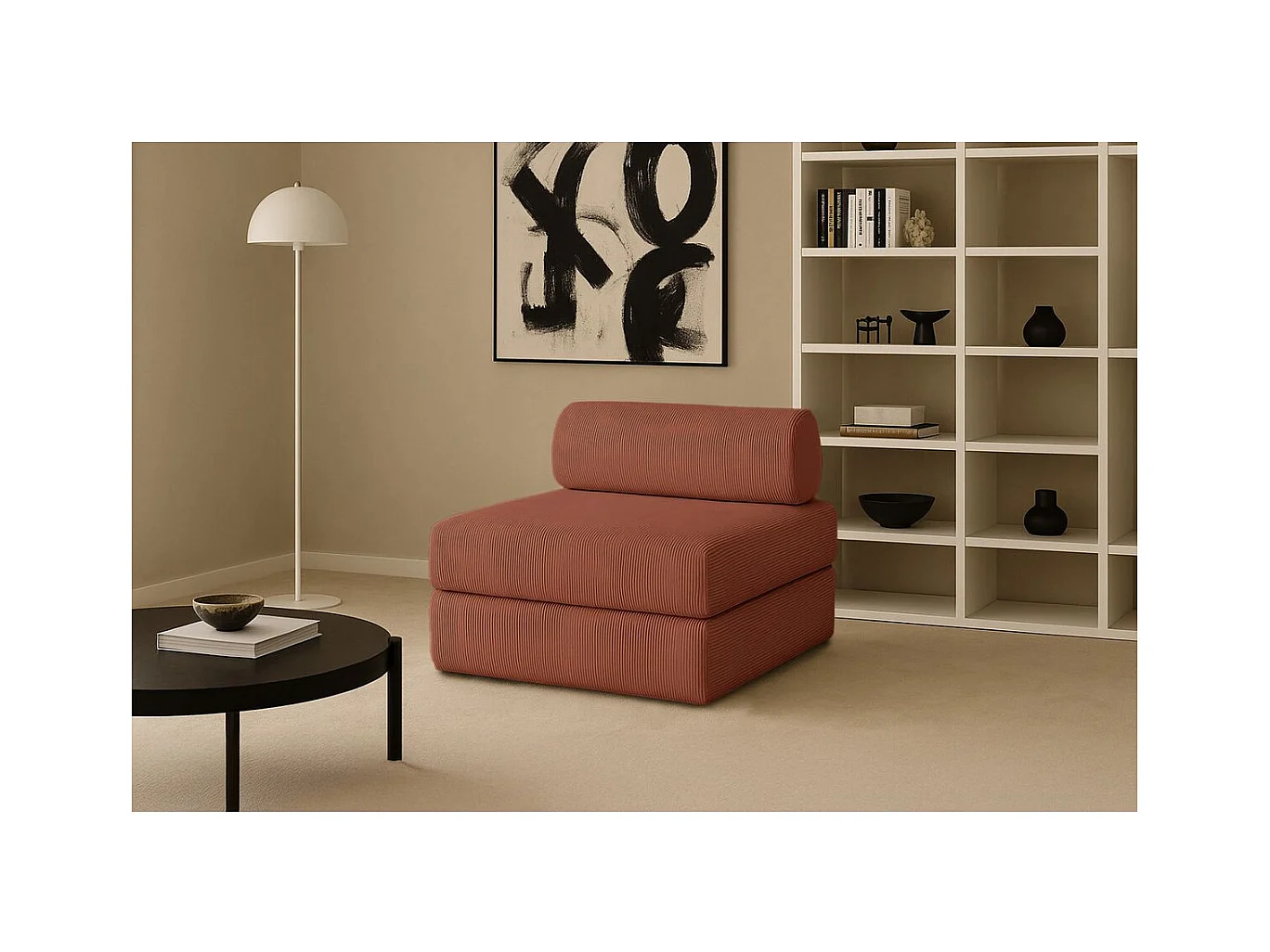 Fauteuil modulable et convertible - Velours côtelé - Terracotta