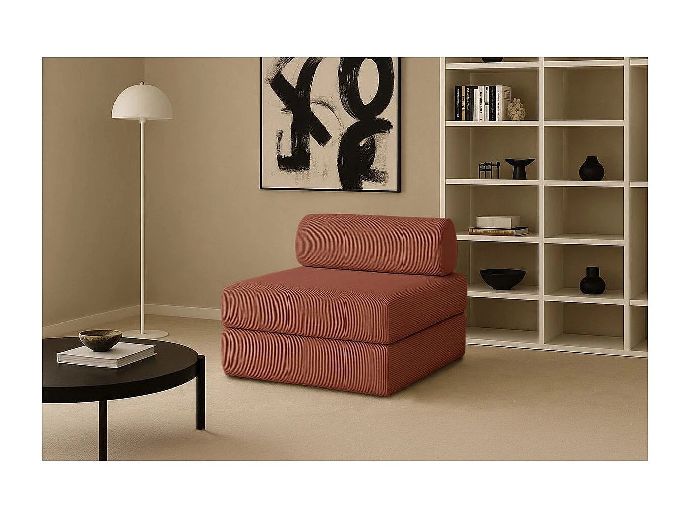 Fauteuil modulable et convertible - Velours côtelé - Terracotta