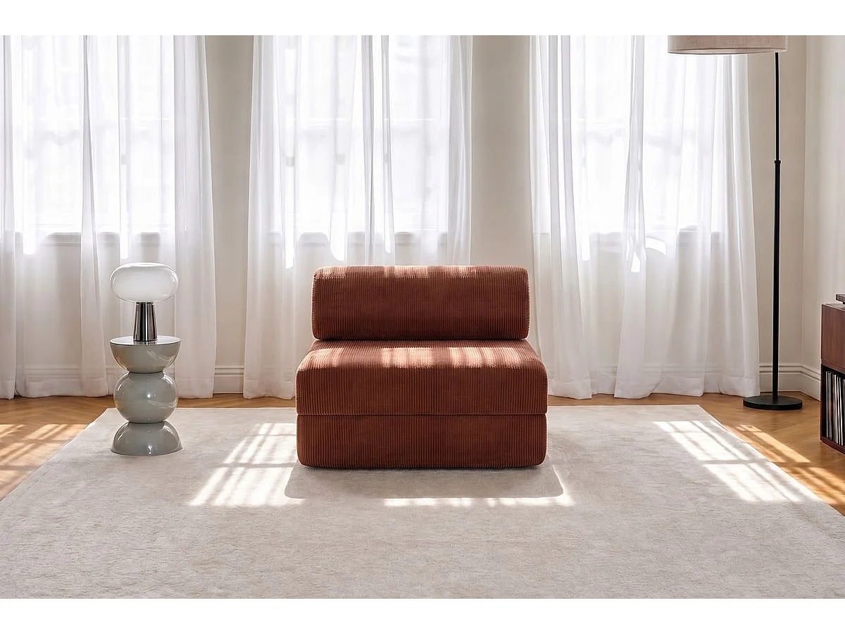 Fauteuil modulable et convertible - Velours côtelé - Terracotta