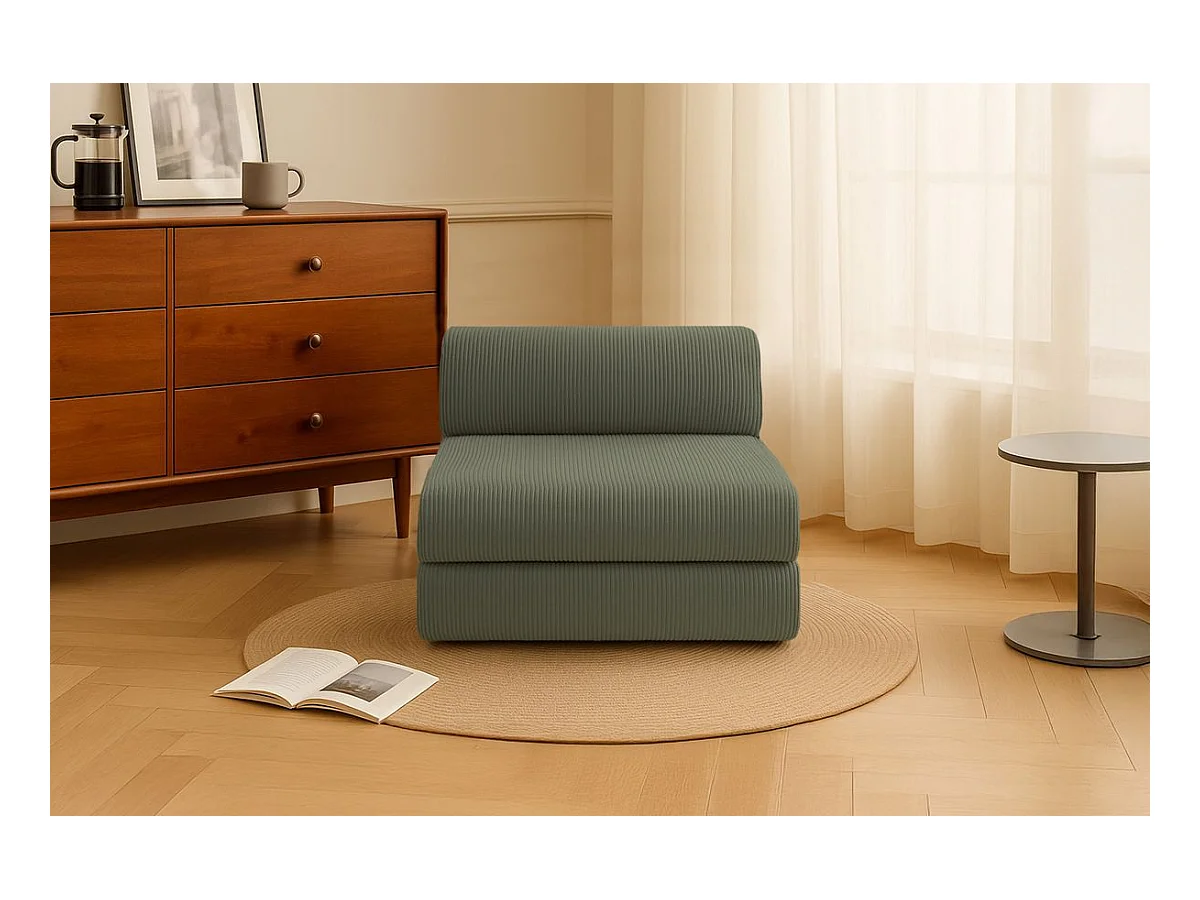 Fauteuil modulable et convertible - Velours côtelé - Vert